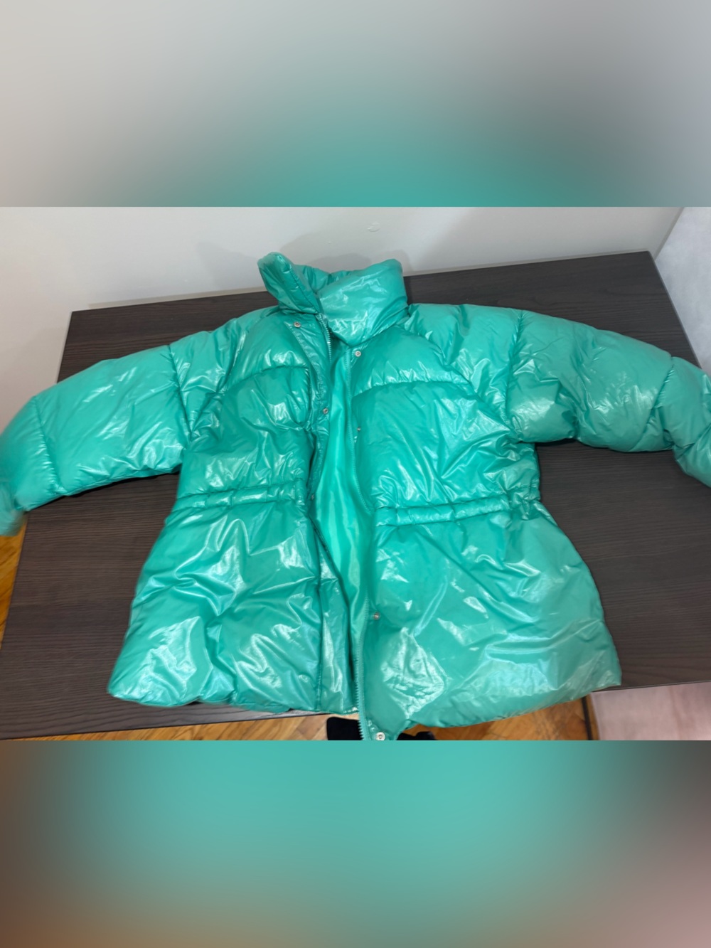 a new day Shiny Teal-Blue Puffer Coat for Women